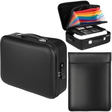 Imagem de Fullhawl Conjunto de 2 caixas de arquivo à prova de fogo e bolsa de documentos à prova de fogo, caixa grande para documentos com trava à prova d'água, organizador de arquivos resistente ao fogo para