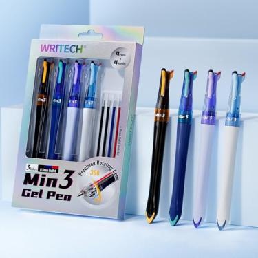 Imagem de WRITECH Canetas de tinta de gel retráteis: caneta multicolorida 3 em 1 de ponta fina de 0,5 mm, preto, azul, vermelho, 4 unidades com 4 refis sem manchas cores sortidas mín. 3 para escrita suave e