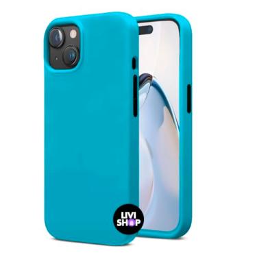 Imagem de Capa Case Compatível com iPhone 13 Silicone Com Bordas Elevadas Aveludada Forro Premium (AZUL PISCINA)