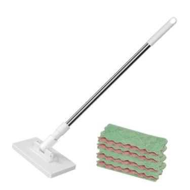 Imagem de Fenteer Mop de limpeza de piso, esfregão plano com cabo longo, profissional, leve, com rotação de 360°, para limpeza de pisos de cerâmica e pisos úmidos e com