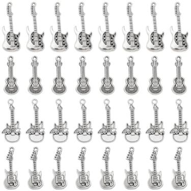 Imagem de SUNNYCLUE 1 caixa, 40 peças, 4 estilos, pingentes de violão, prata, pingentes de liga antiga, vintage, tibetano, pequeno instrumento musical, pingentes para fazer joias, colar, pulseira, brincos