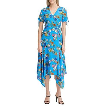 Imagem de Calvin Klein Vestido feminino com decote em V com cinto, Oceano Multi, 42
