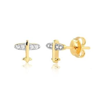 Imagem de Brinco Mini Avião Com Pedras De Zircônia Folheado A Ouro - Radhau Joia