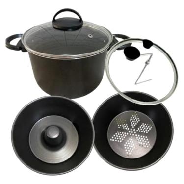 Imagem de Panela 4x1 Faz Pudim, Legumes Cozido, Cuscuz E Escorredor Antiaderente Cor Preto