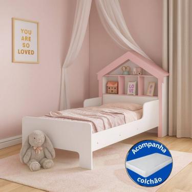 Imagem de Cama Infantil Solteiro Casinha Nicho Com Colchão Proteção Lateral