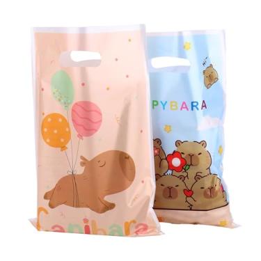 Imagem de 50un. Sacolas Presente Capivara, Fofas Sacolas Lembrancinha Festa Capivara com Alça Plástico Suprimentos Festa Tema Animais para Doces Salgadinhos Aniversário Chá de Bebê (2 Estilos)