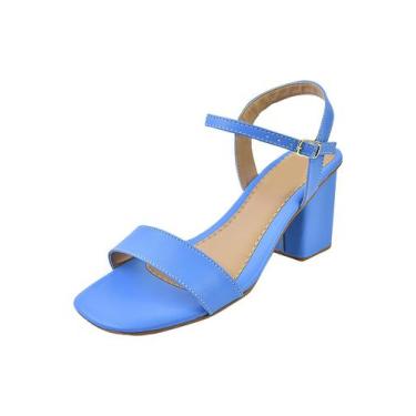 Imagem de  Sandalia Feminina Salto Grosso Medio Casual Azul  - Valicia Shoes, 38