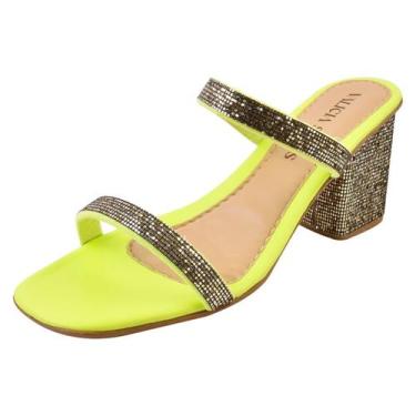 Imagem de Sandalia Tamanco Salto Grosso Strass - Valicia Shoes, 39, Verdelimao