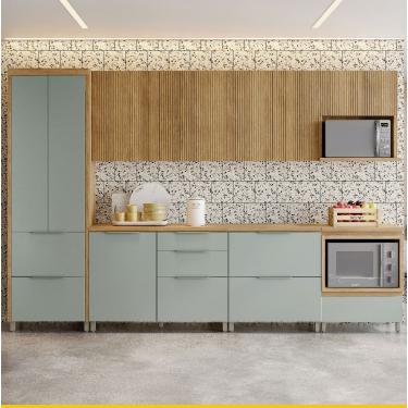 Imagem de Cozinha Completa Nesher Paris 7 Peças 340cm Balcão Forno Nicho Micro-ondas Verde e Nature