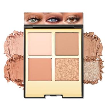 Imagem de Erinde Paleta de sombras de olhos de 4 cores, maquiagem fosca brilhante metálica esbranquiçada marrom claro pêssego bronze nude neutro, longa duração, pigmentada, paleta de sombras quadriláteras, 06