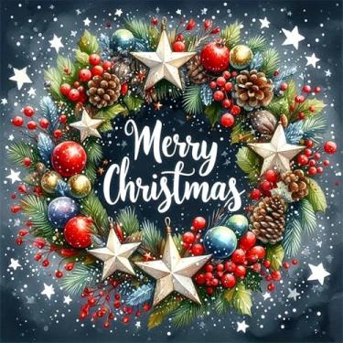 Imagem de Kit de arte de diamante de bola de guirlanda de feliz Natal para adultos, kits de pintura de diamante 5D para adultos iniciantes, kit de arte de pedra de diamante com broca redonda completa faça você