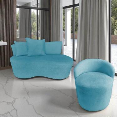 Imagem de Kit Namoradeira + Poltrona Yara Orgânica Suede Azul Turquesa - Mansão 
