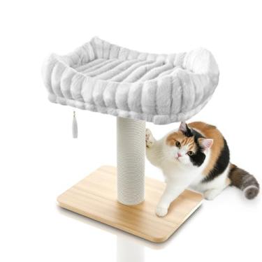 Imagem de Poste arranhador para gatos com cama (madeira natural com cama branca)