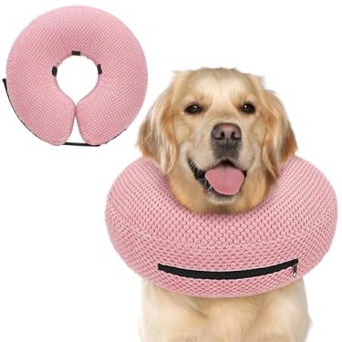 Imagem de Supet Coleira inflável de cone para cães pararem de lamber, coleira de donut para cães após cirurgia, cone macio para cães pequenos, médios e grandes, rosa 02 L