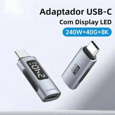 Imagem de Adaptador USB C 240W Hagibis Com Display LED Tipo C Para USB4 40Gbps 8