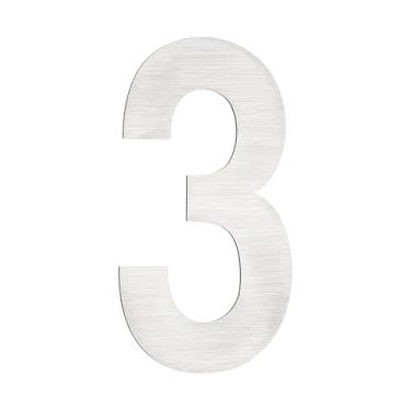 Imagem de PATIKIL Números de casa para o exterior, número 3 prata aço inoxidável autoadesivo moderno números de porta de endereço para casas externas caixas de correio residenciais 1,97 x 1,14 polegadas