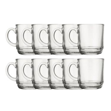 Imagem de Jogo 10 Canecas Transparente Vidro 250ML Café Chá Cappuccino