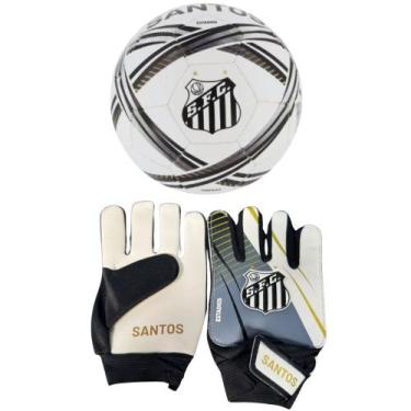 Imagem de Luva De Goleiro Infantil DRB + Bola Santos - Dribbling, Preto, Branco,