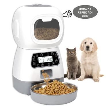 Imagem de Comedouro Pet Automático Alimentador Cães Gatos Ração Inox