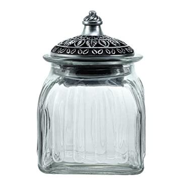 Imagem de SOCOSY Jarro de doces de vidro transparente vintage com tampa de resina, pote de comida, pote de porcas, caixa de joias para casamento, doces, buffet, recipiente de armazenamento de cozinha, 700 ml