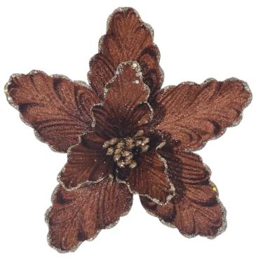 Imagem de GreenHouzz 10 peças de poinsétias grandes, árvore de Natal, flores de seda com glitter, enfeites para decoração de casamento e guirlanda de árvore de Natal (marrom)