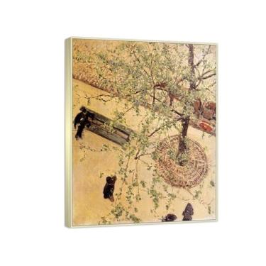 Imagem de Pintura famosa de arte de parede - (Boulevard Seen) por Gustave Caillebotte - Reproduções impressas em tela - Imagens para decoração de sala de estar (40 x 50 cm (15,8 x 19,7 pol)/molduras champanhe)