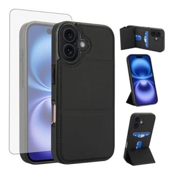 Imagem de Asuwish Capa de telefone para telefone 17 6,3 polegadas 2025 capa carteira com protetor de tela de vidro temperado fino porta-cartão de crédito com suporte para celular i Phone17 i17 17 capa feminina