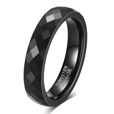 Imagem de VQYSKO Aliança de casamento de carboneto de tungstênio de 4 mm e 6 mm para mulher | Anel de carboneto de tungstênio polido com cúpula dourada para homens | Ajuste confortável para tamanhos 5-14