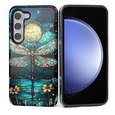 Imagem de Capa para Samsung Galaxy S24 Plus, silicone macio fosco + PC rígido antiarranhões capa protetora 2 em 1 resistente à prova de choque para mulheres e homens - Vitral libélula