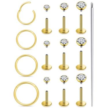 Imagem de Xnsjeyy Brincos de nariz 18G 16G com rosca interna e costas planas 316L aço cirúrgico tragus para frente hélice concha cartilagem lóbulo brincos stud medusa labret lábio piercing argolas para joias