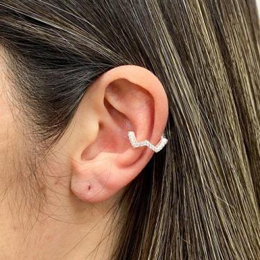 Imagem de Piercing Fake Cartilagem Cravejado Banhado Prata 925 Zig Zag - Papillo