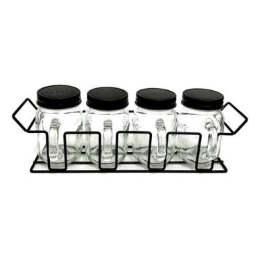Imagem de Kit 4 Porta Temperos de Vidro com Alça e Suporte Aramado - WARI
