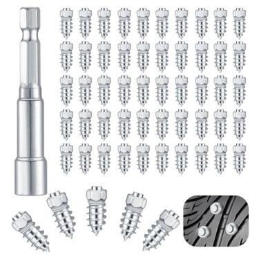 Imagem de 100 peças de pinos de pneu, pinos de neve de pneu de roda com ferramenta de instalação, parafusos de carboneto para carro, caminhão, moto, neve, bicicleta, quadriciclo, UTV, botas, acessórios antiderrapantes