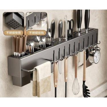 Imagem de Suporte Organizador para Utensílios de Cozinha 10 Ganchos - Cinza - TO
