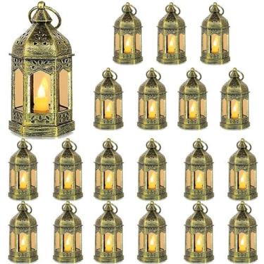 Imagem de Conjunto de lanternas Hewory Gold Vintage Decorativas LED x20