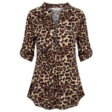 Imagem de Túnica Ninedaily com estampa de leopardo com zíper e manga 3/4 2GG