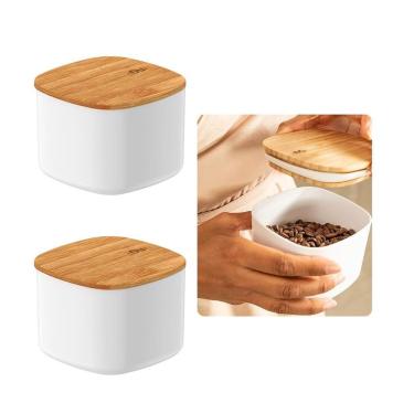 Imagem de Kit 2 Potes Hermético Para Mantimentos Tampa Bambu 0,45L