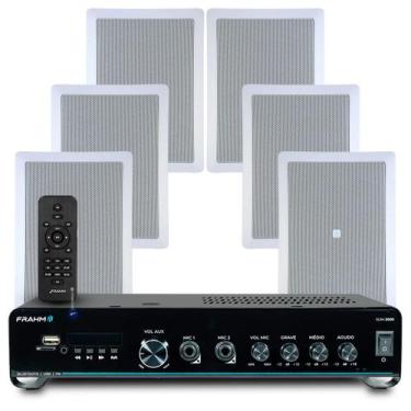 Imagem de Kit Som Ambiente Embutir Teto Jbl 6 Arandelas Retangular + Receiver Sl