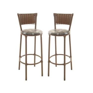Imagem de KIT 2 Banquetas Alta Encapada Junco ARGILA Area de Lazer Cozinha Balcã