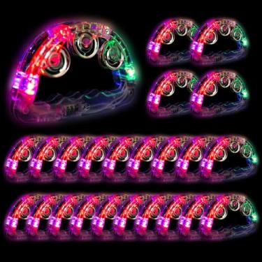 Imagem de Pandeiros musicais com iluminação LED: pandeiro piscante de música portátil que brilha no escuro suprimentos de festa - pandeiros de led instrumento de percussão para bar Natal Halloween (branco, 24