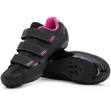 Imagem de Sapatilha feminina Tommaso Pista Road Bike para ciclismo e rotação com suporte duplo, Black/Pink, 7.5