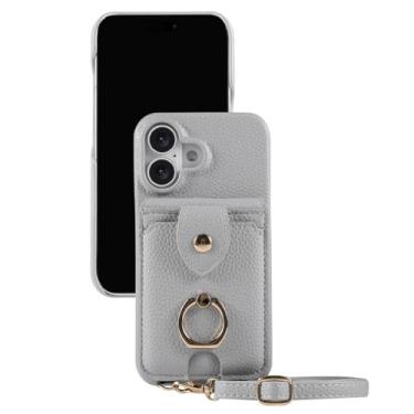 Imagem de POYUFRG Capa transversal para iPhone 17 Pro Max/17 Pro/17 Air/17, capa carteira de couro elegante com porta-cartões e suporte de anel de metal, azul, 17 Air