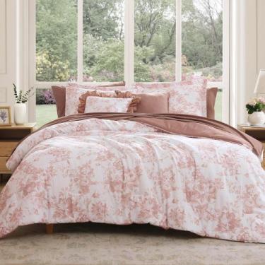 Imagem de Conjunto de roupa de cama BLOOMHAVEN Full Pink Floral 7 peças