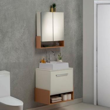 Imagem de Gabinete e Espelheira 80cm Inspira Design Salmão/Branco