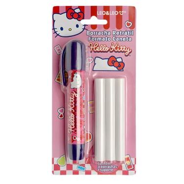 Imagem de Borracha Caneta Hello Kitty c/ 3 Refil Branco Fofo Kawaii Leo&Leo