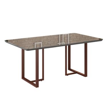 Imagem de Mesa para Sala de Jantar Retangular 160x90cm Mdf com Vidro Lunna Marrom / Grafite