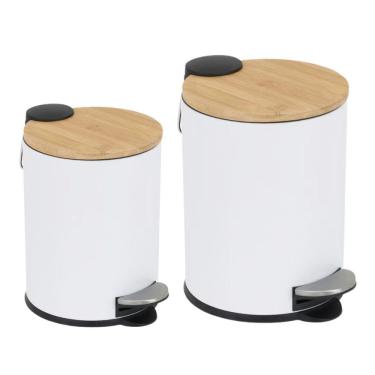 Imagem de Lixeira com Tampa de Bambu 5L - Ferro Resistente e Pedal