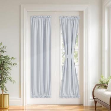 Imagem de PONY DANCE Cortina de porta francesa para porta de pátio de vidro frontal, 100% blackout com bolso duplo para varão, cortinas de cozinha de privacidade, escurecimento da sala com amarração, L65 x C66