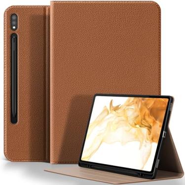 Imagem de XFYKJIN Capa protetora para Samsung Galaxy Tab S8/S7 Plus/S7 FE+ 12,4 polegadas com suporte para caneta S modelo 2020/2021/2022 (SM-X800/X806/T730/T736/T970/T975) Capa protetora de couro de microfibra