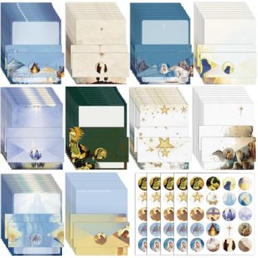 Imagem de Conjunto de papel de papelaria e envelopes de 250 peças (100 papéis de escrita para computador, 50 envelopes), 100 adesivos redondos de pontos, 10 designs para cartas, convites, presentes, feriados